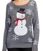 Women's Sweater Sequined Snowman & Snowflake Sleeves