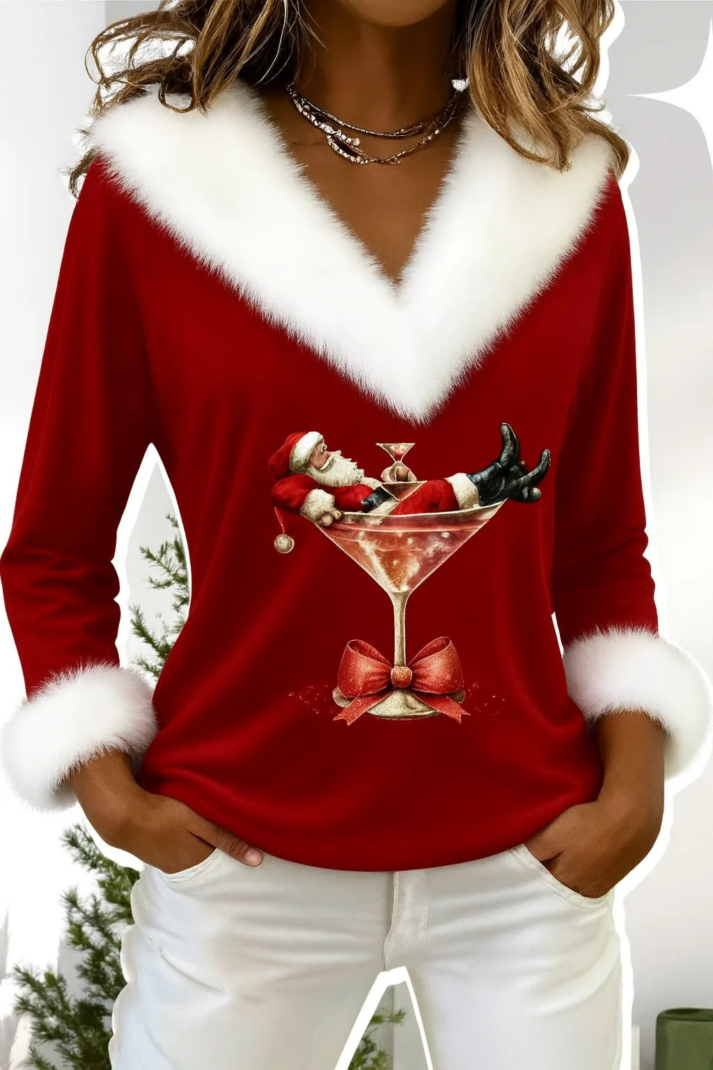 Women's Sweater Soft Plush Festive Motif Relaxed Fit