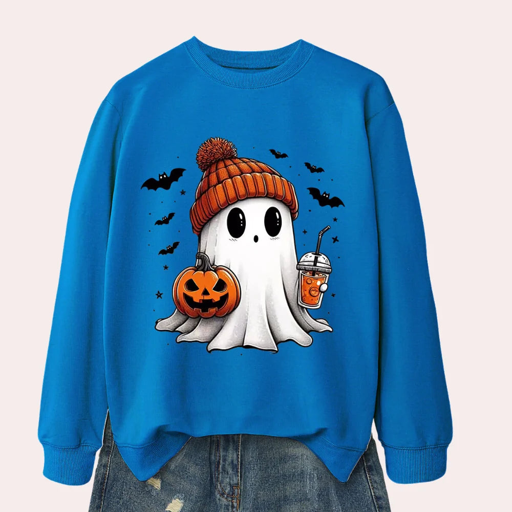 Women's Sweatshirt Ghost & Pumpkin Print Polyester Cotton Blend