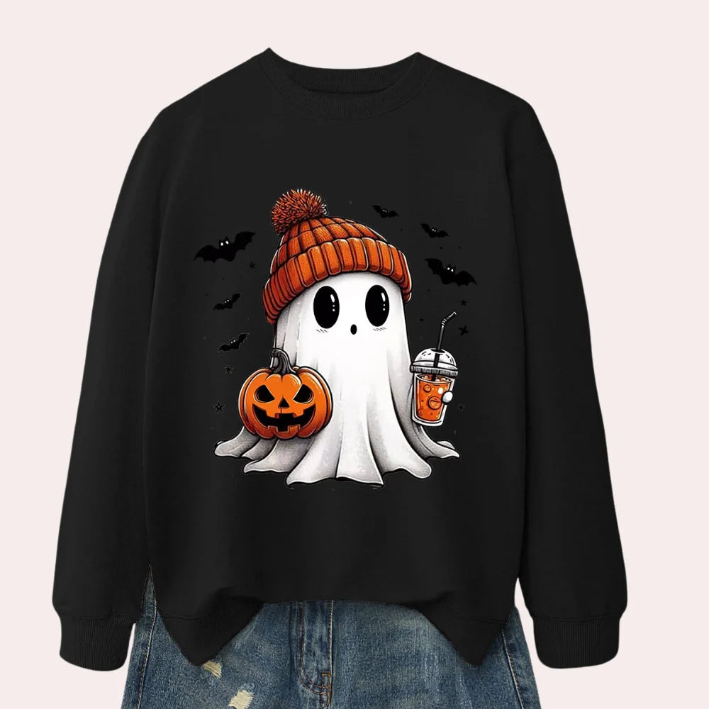 Women's Sweatshirt Ghost & Pumpkin Print Polyester Cotton Blend