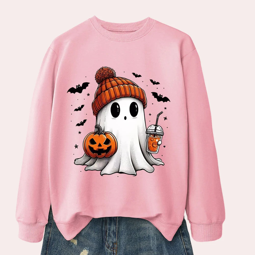 Women's Sweatshirt Ghost & Pumpkin Print Polyester Cotton Blend