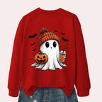 Women's Sweatshirt Ghost & Pumpkin Print Polyester Cotton Blend