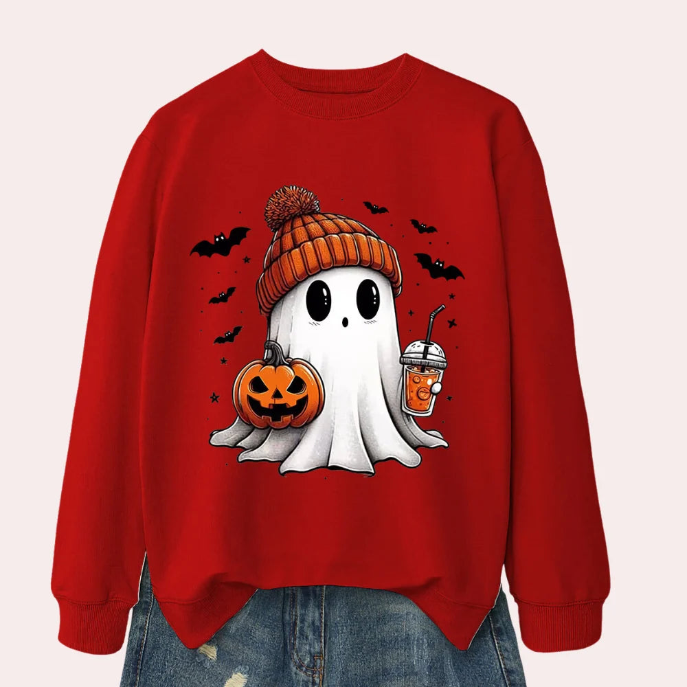 Women's Sweatshirt Ghost & Pumpkin Print Polyester Cotton Blend
