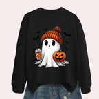 Women's Sweatshirt Ghost & Pumpkin Print Polyester Cotton Blend
