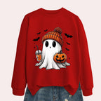 Women's Sweatshirt Ghost & Pumpkin Print Polyester Cotton Blend