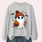 Women's Sweatshirt Ghost & Pumpkin Print Polyester Cotton Blend