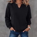 Women's Sweatshirt Lightweight Knit Notched V-Neck Ribbed Cuffs
