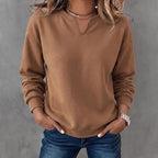 Women's Sweatshirt Lightweight Knit Notched V-Neck Ribbed Cuffs