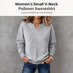 Women's Sweatshirt Lightweight Knit Notched V-Neck Ribbed Cuffs
