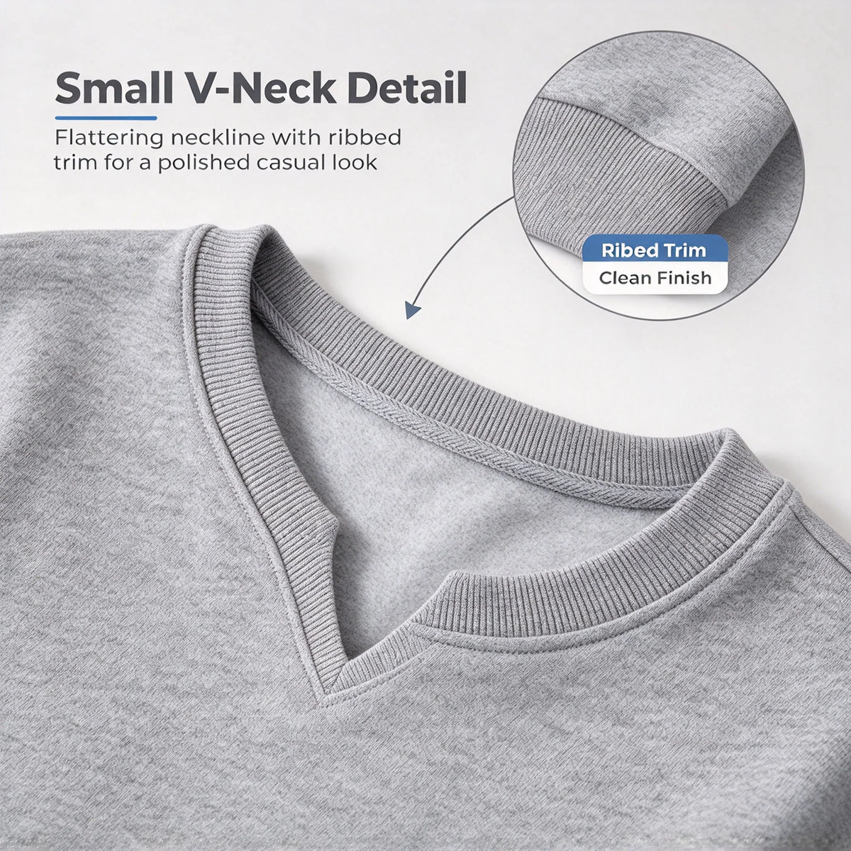 Women's Sweatshirt Lightweight Knit Notched V-Neck Ribbed Cuffs