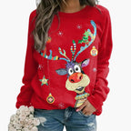 Women's Sweatshirt Reindeer Print Crew Neck & Relaxed Fit