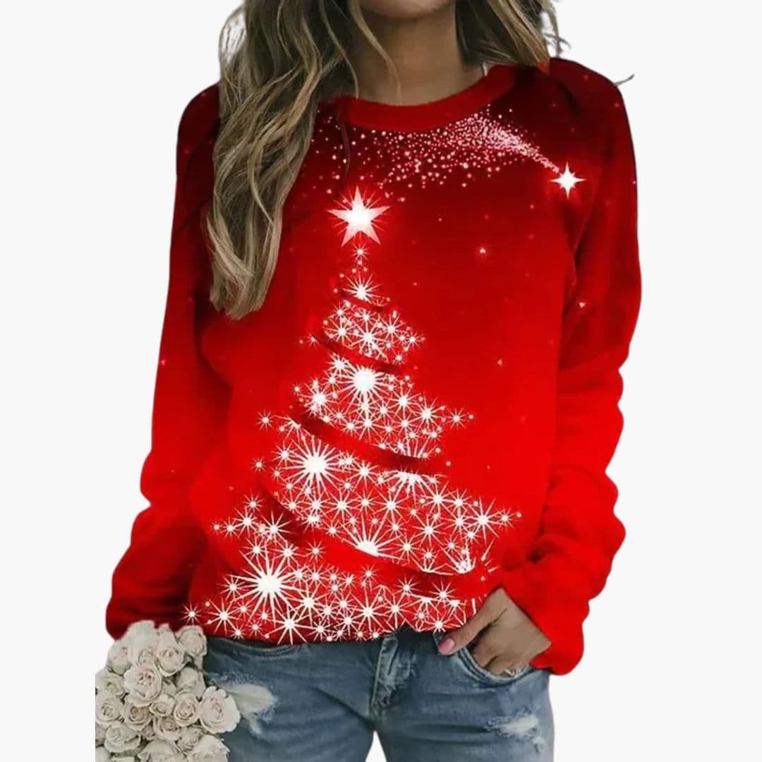 Women's Sweatshirt Reindeer Print Crew Neck & Relaxed Fit