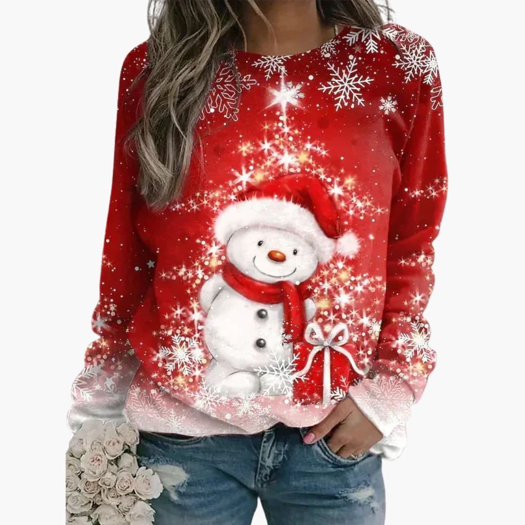 Women's Sweatshirt Reindeer Print Crew Neck & Relaxed Fit