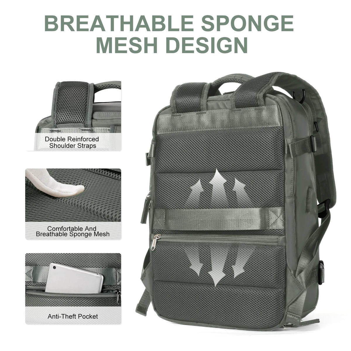 Women's Travel Backpack 35L Water-Repellent USB Charging Port Anti-Theft