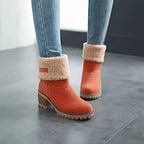 Women's Winter Boots Memory Foam Low Block Heel Slip-Resistant
