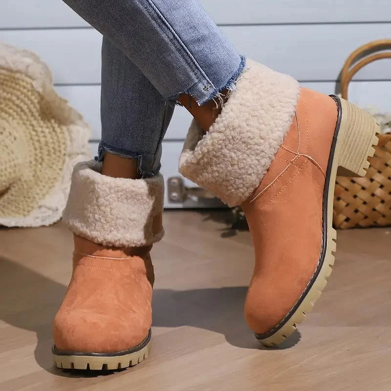 Women's Winter Boots Memory Foam Low Block Heel Slip-Resistant