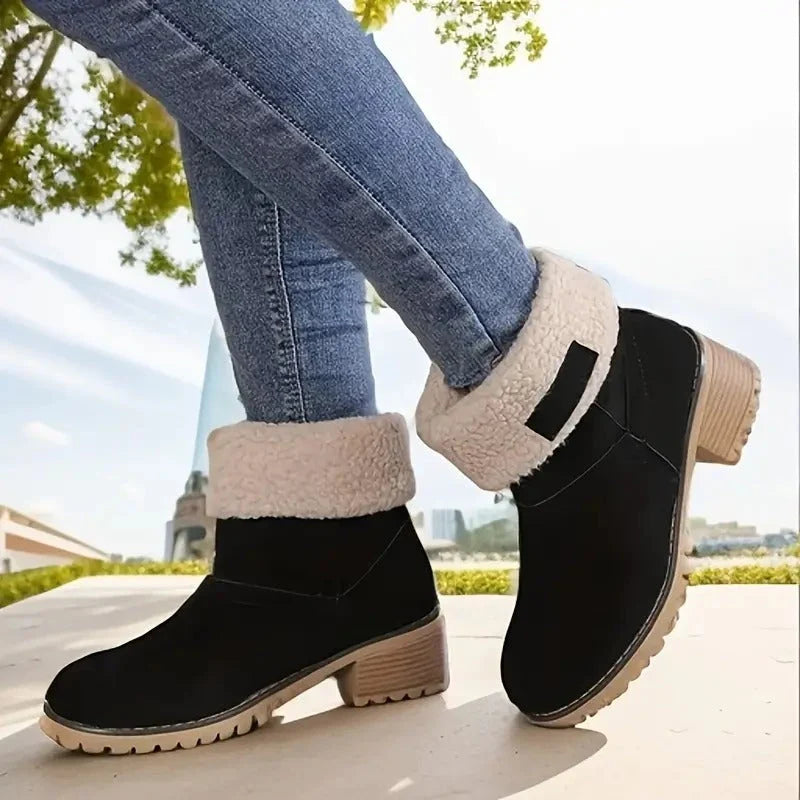 Women's Winter Boots Memory Foam Low Block Heel Slip-Resistant