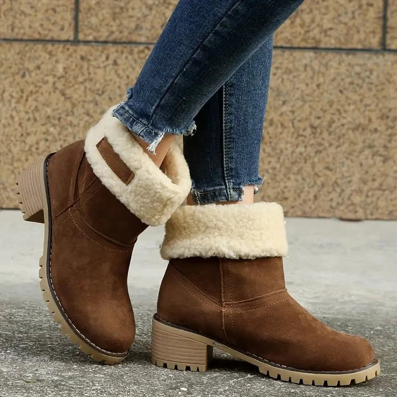Women's Winter Boots Memory Foam Low Block Heel Slip-Resistant