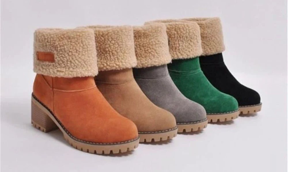 Women's Winter Boots Memory Foam Low Block Heel Slip-Resistant
