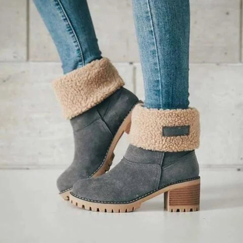 Women's Winter Boots Memory Foam Low Block Heel Slip-Resistant