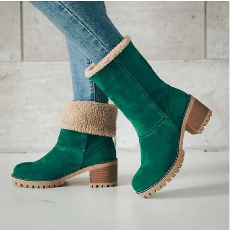 Women's Winter Boots Memory Foam Low Block Heel Slip-Resistant