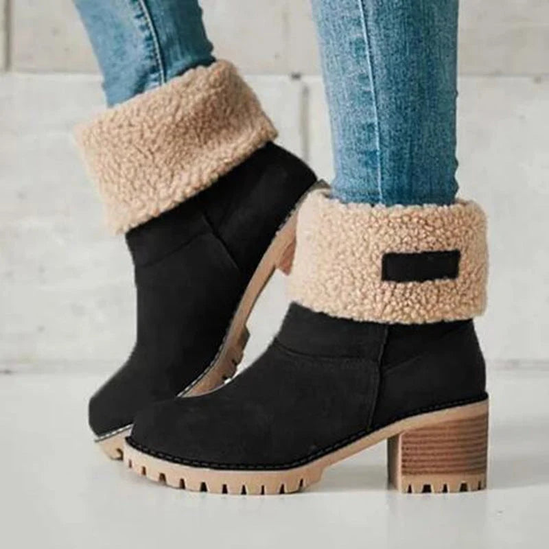 Women's Winter Boots Memory Foam Low Block Heel Slip-Resistant