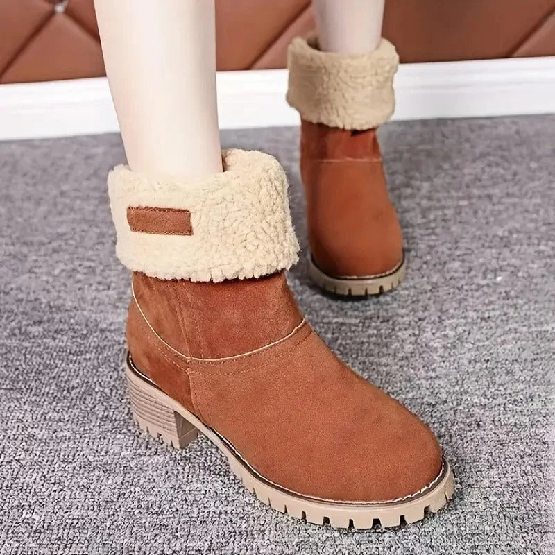 Women's Winter Boots Memory Foam Low Block Heel Slip-Resistant