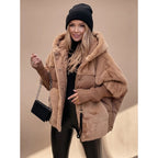 Women's Winter Coat Quilted Puffer Faux Fur Hood