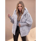Women's Winter Coat Quilted Puffer Faux Fur Hood