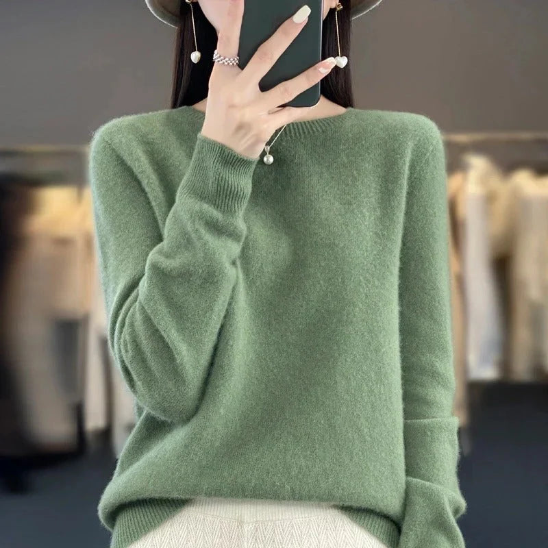 Women's Wool Sweater Australian Wool Slim Fit O-Neck