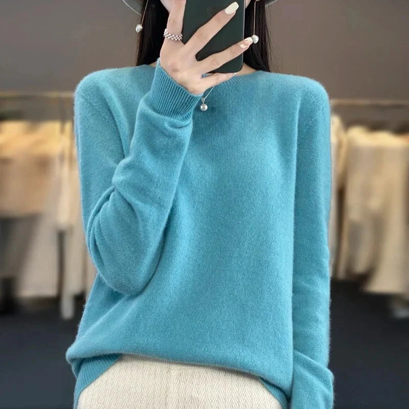 Women's Wool Sweater Australian Wool Slim Fit O-Neck