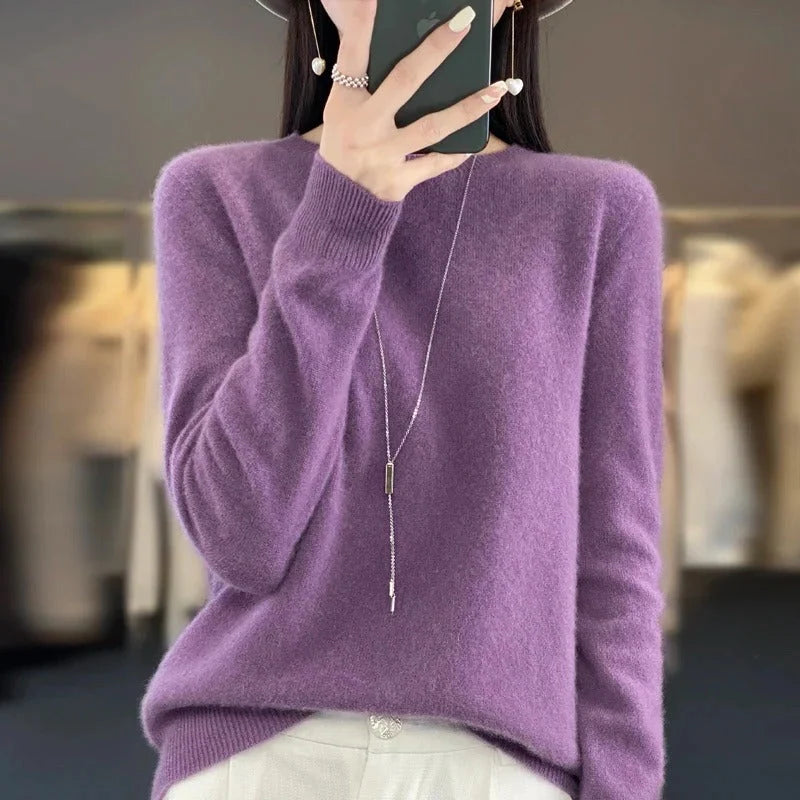 Women's Wool Sweater Australian Wool Slim Fit O-Neck