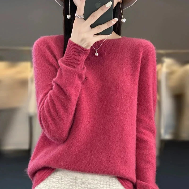 Women's Wool Sweater Australian Wool Slim Fit O-Neck