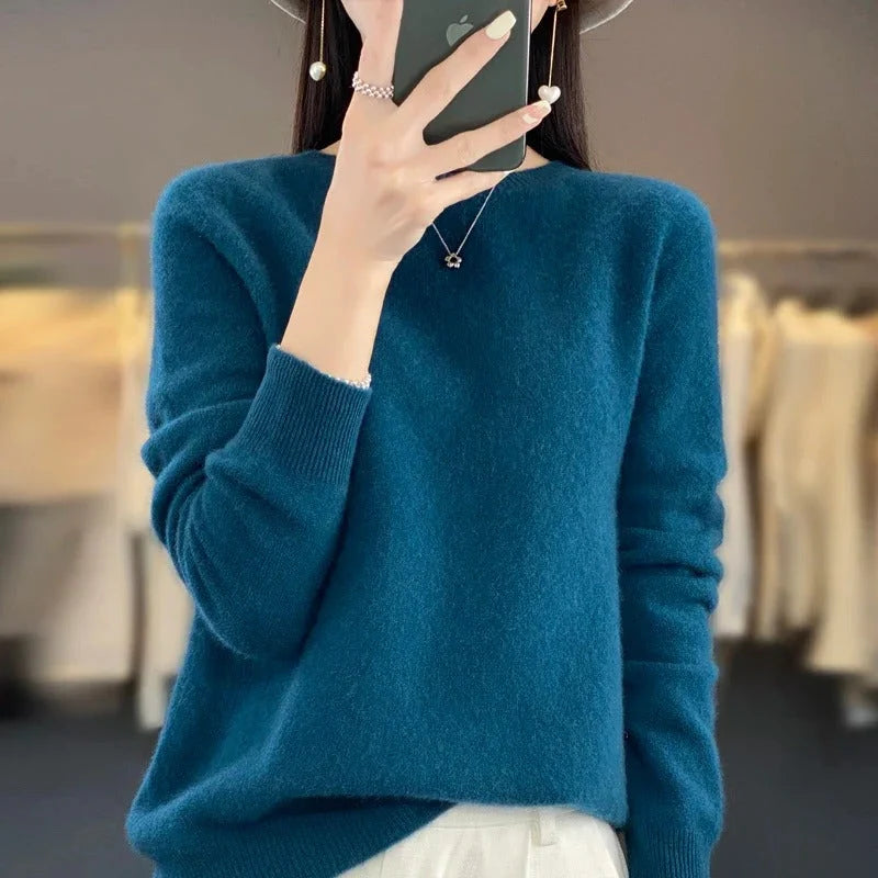 Women's Wool Sweater Australian Wool Slim Fit O-Neck