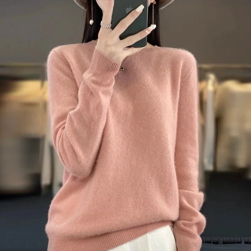 Women's Wool Sweater Australian Wool Slim Fit O-Neck