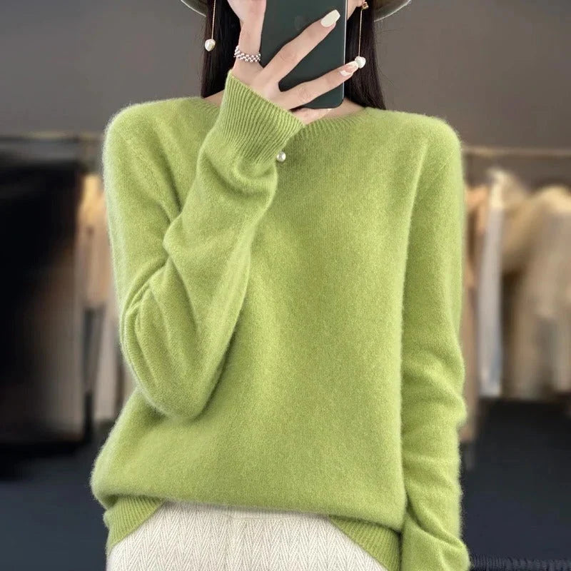 Women's Wool Sweater Australian Wool Slim Fit O-Neck