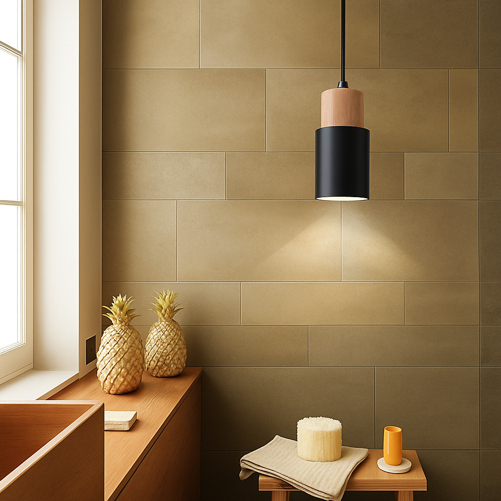 Wood & Aluminum Cylindrical Pendant Light (Adjustable Height)