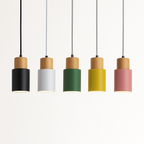 Wood & Aluminum Cylindrical Pendant Light (Adjustable Height)
