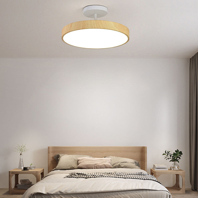 Wood Grain Dimmable LED Semi-Flush Ceiling Light (Adjustable Color Temp)