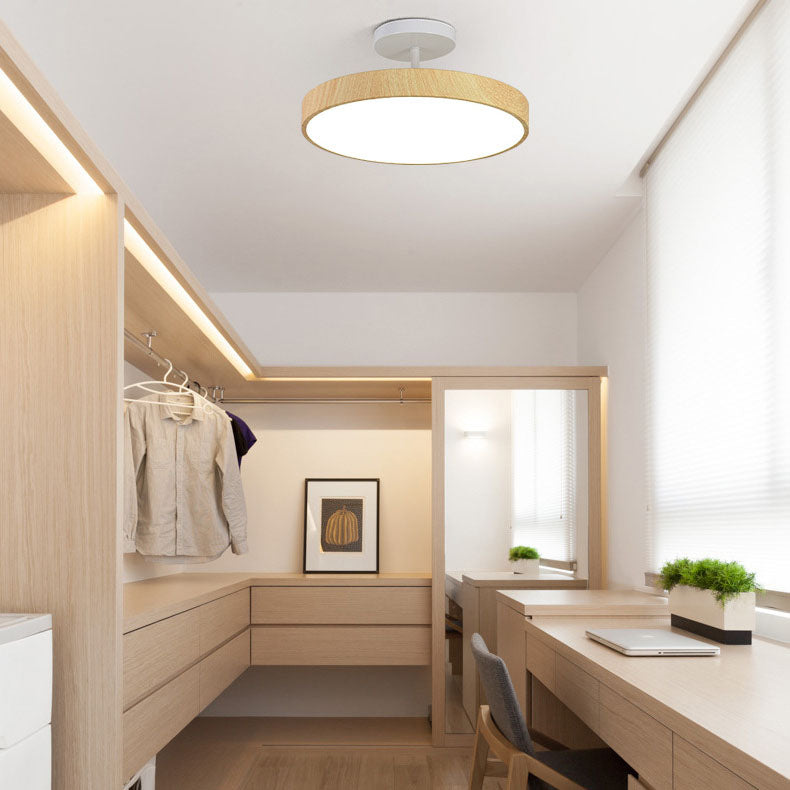 Wood Grain Dimmable LED Semi-Flush Ceiling Light (Adjustable Color Temp)