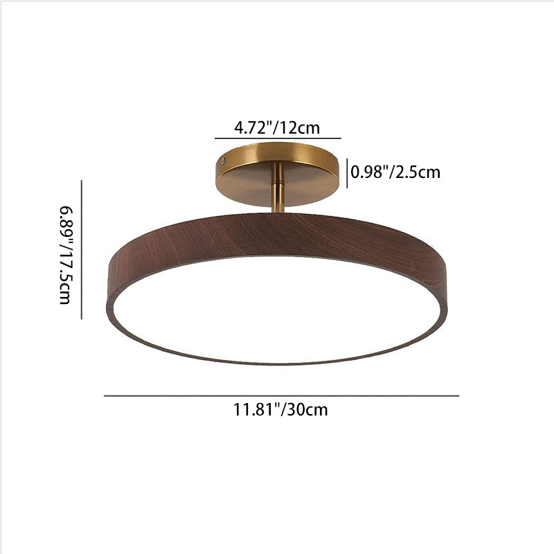 Wood Grain Dimmable LED Semi-Flush Ceiling Light (Adjustable Color Temp)