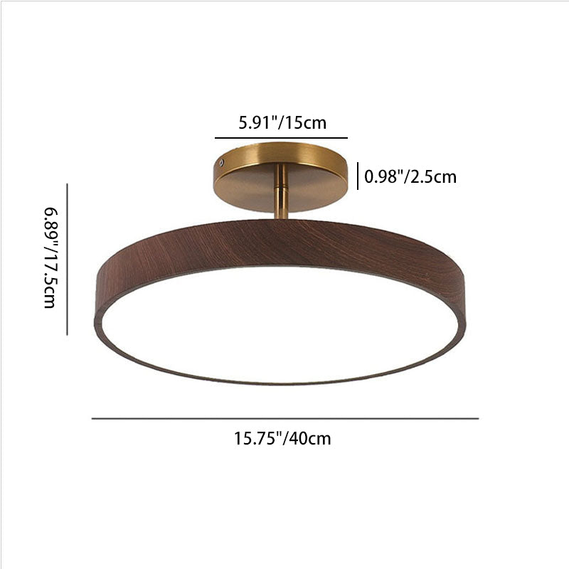 Wood Grain Dimmable LED Semi-Flush Ceiling Light (Adjustable Color Temp)