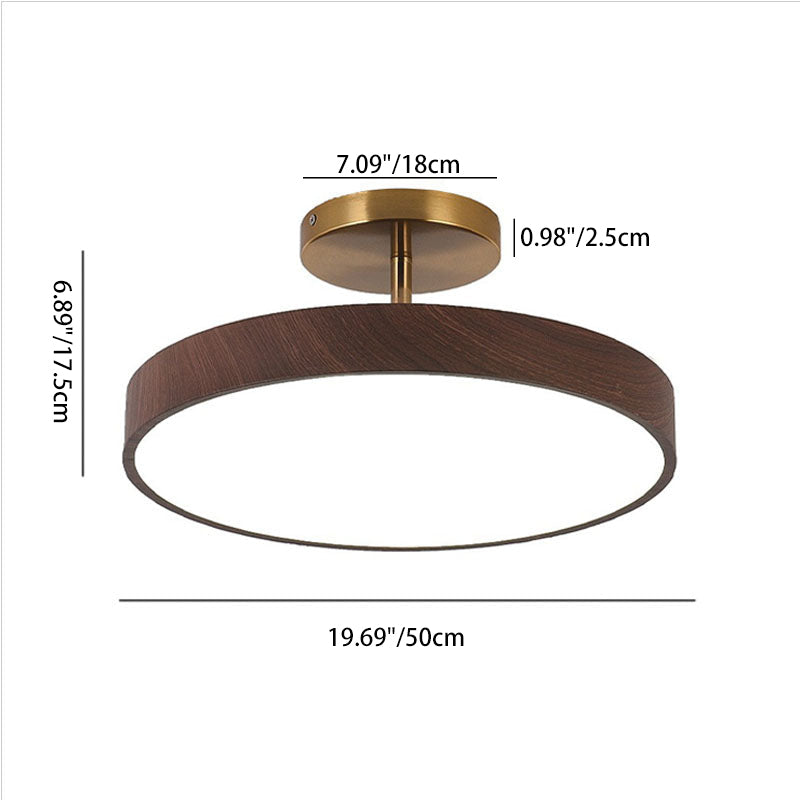 Wood Grain Dimmable LED Semi-Flush Ceiling Light (Adjustable Color Temp)