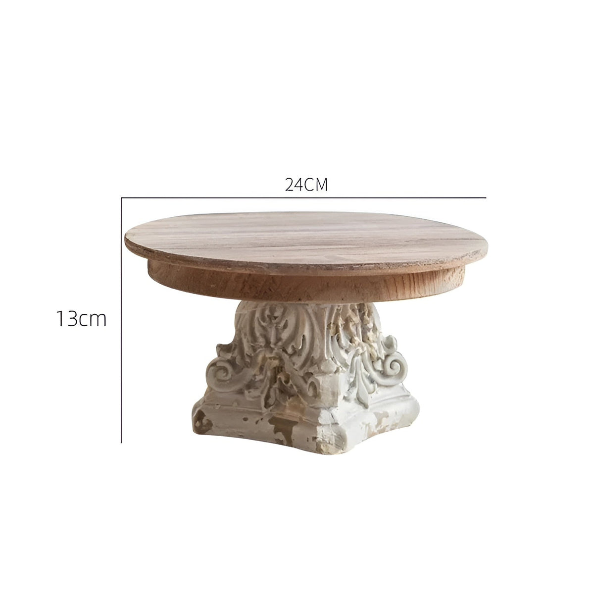 Wood Pedestal Stand Hand-Carved Top & Distressed Finish