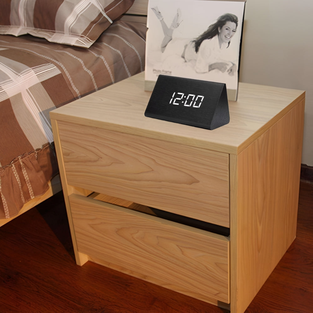 Wood-Textured HD LED Digital Alarm Clock (Triangle Design)
