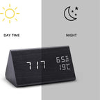Wood-Textured HD LED Digital Alarm Clock (Triangle Design)