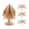 Wood Trivet Hand-Carved Hardwood Set Of 3 With Holder