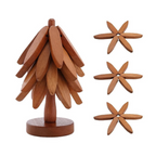 Wood Trivet Hand-Carved Hardwood Set Of 3 With Holder