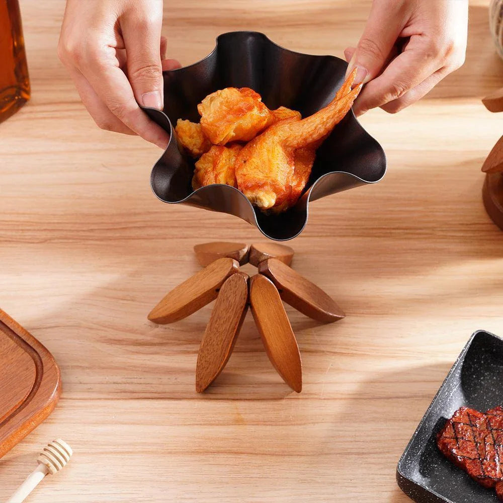 Wood Trivet Hand-Carved Hardwood Set Of 3 With Holder