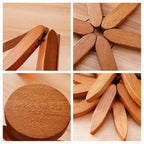 Wood Trivet Hand-Carved Hardwood Set Of 3 With Holder